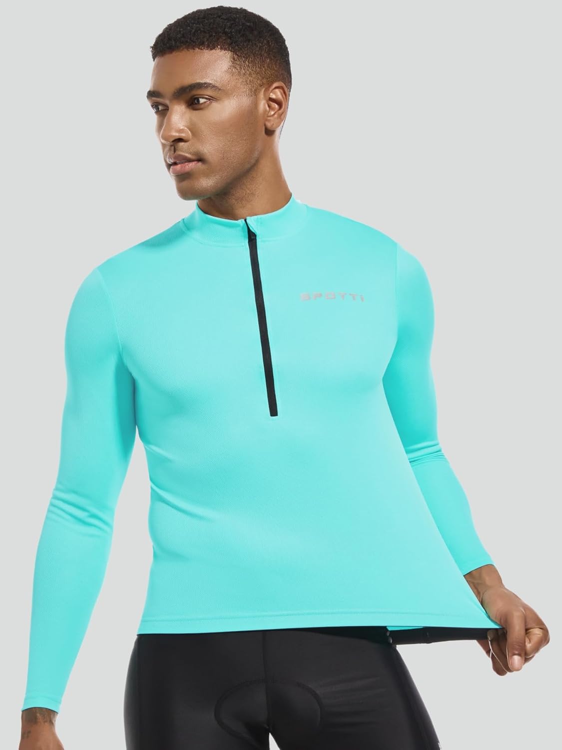 Spotti Men's Cycling Bike Jersey Long Sleeve with 3 Rear Pockets - Moisture Wicking, Breathable, Quick Dry Biking Shirt