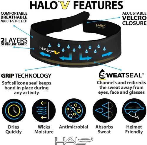 Halo Headband Halo V - Sweatband with Velcro Brand Adjustable Fastener
