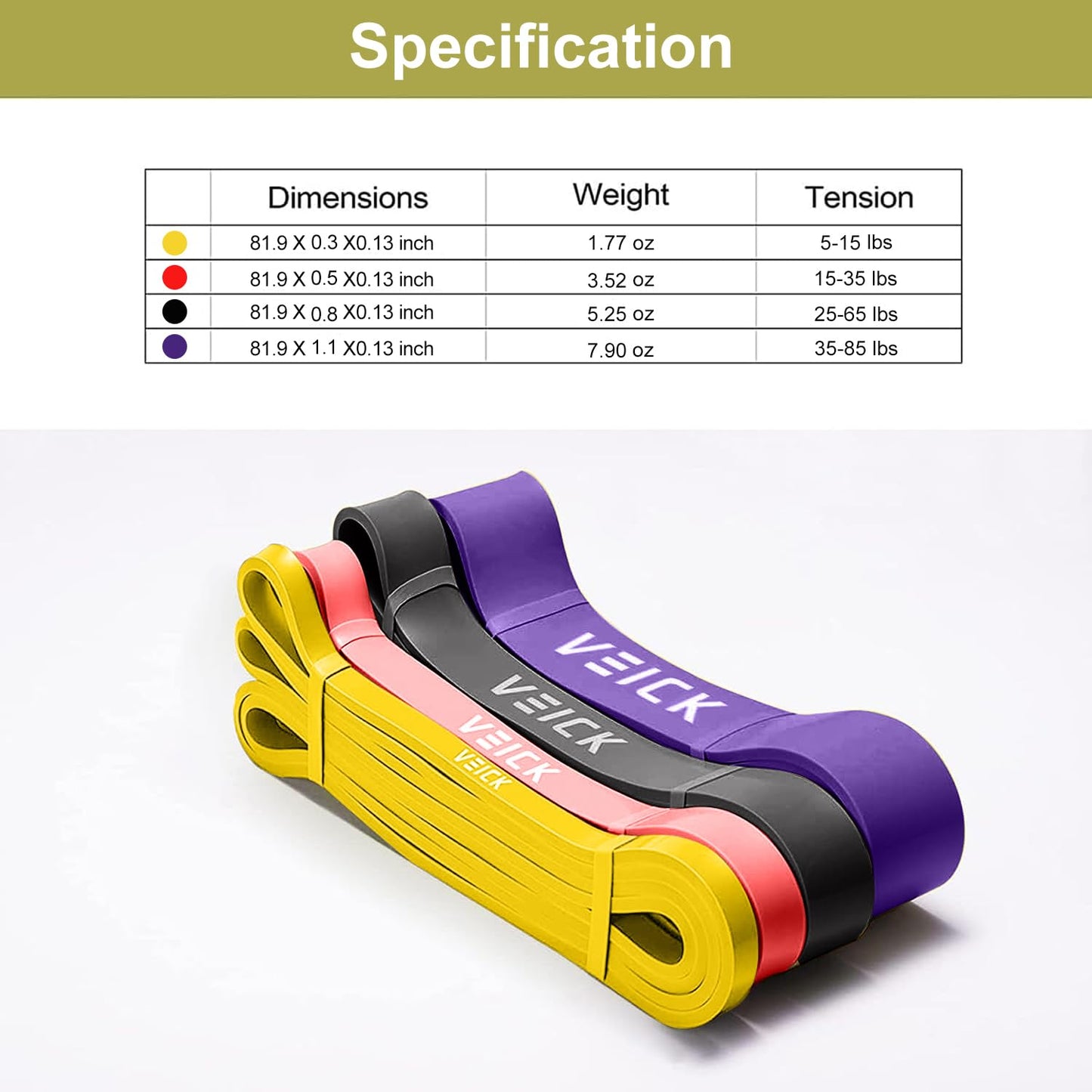 VEICK Resistance Bands for Working Out, Rubber Exercise Band Set for Men Women, Heavy Full Body Elastic Workout Bands Equipment for Home Fitness Gym, 4pcs