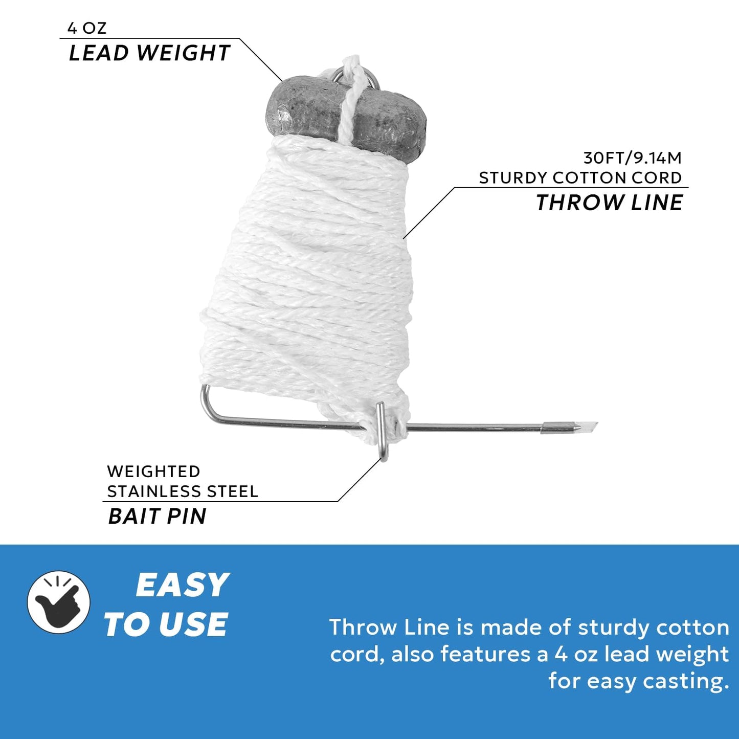 A1FISHER 3Packs Crab Throw Line Length 30FT/9.14M with 4OZ Lead Weight Crab Trap Line