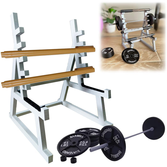 Squat Rack Pen Holder, Mini Barbell Rack Pen Holder Desktop Squat Rack with Barbells and Weights, Fun Desk Accessories for Fitness Enthusiasts and Weightlifting Fans (Barbell Rack Only)