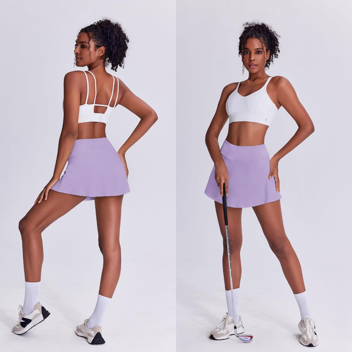 PINSPARK Athletic Skirt Skorts Pleated Tennis Skirts Tummy Control Golf Skirt with Pocket Short Skirt Activewar,Lilac X-Small