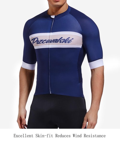 Przewalski Men's Pro Cycling Jersey Competitive Training Short Sleeve Bike Shirts Bicycle Tops for Road Biking Blue