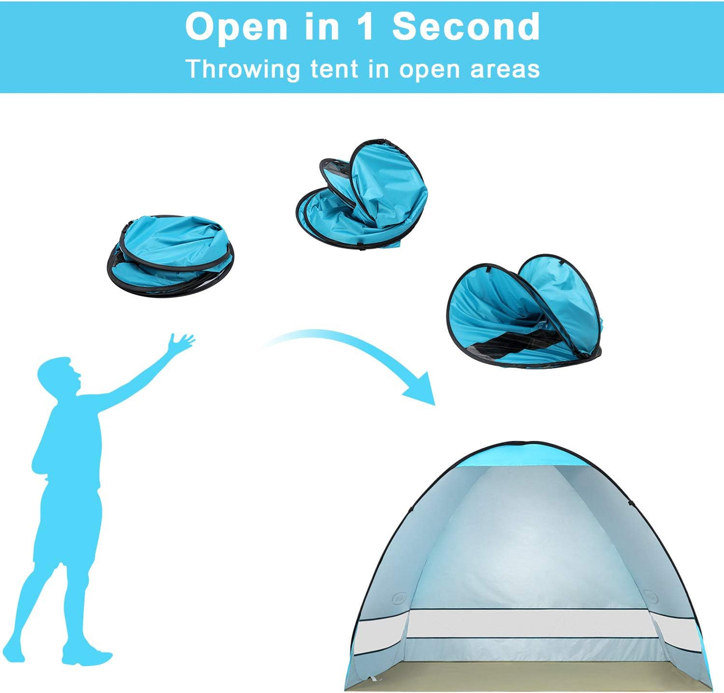 G4Free Large Pop up Beach Tent for 3-4 Person, UPF 50+ Automatic Sun Shelter Canopy Portable Outdoor Cabana Sun Umbrella