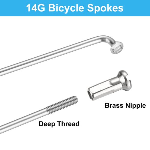 PATIKIL 14G Bicycle Spokes 268 Mm/10.55 Inch, 36 Pcs Stainless Steel J Bend 2mm Mountain Bike Spokes with Brass Nipples for City Road Bike Electric Bike MTB Wheel Spokes, Silver