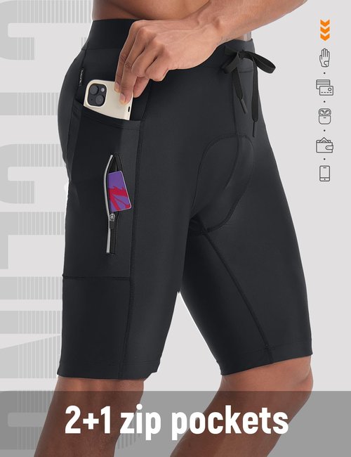 baleaf 4D Padded Bike Shorts for Men Cycling Bicycle Padding Biking Road Riding Gear Zipper Pockets MTB Wear Tights Black M