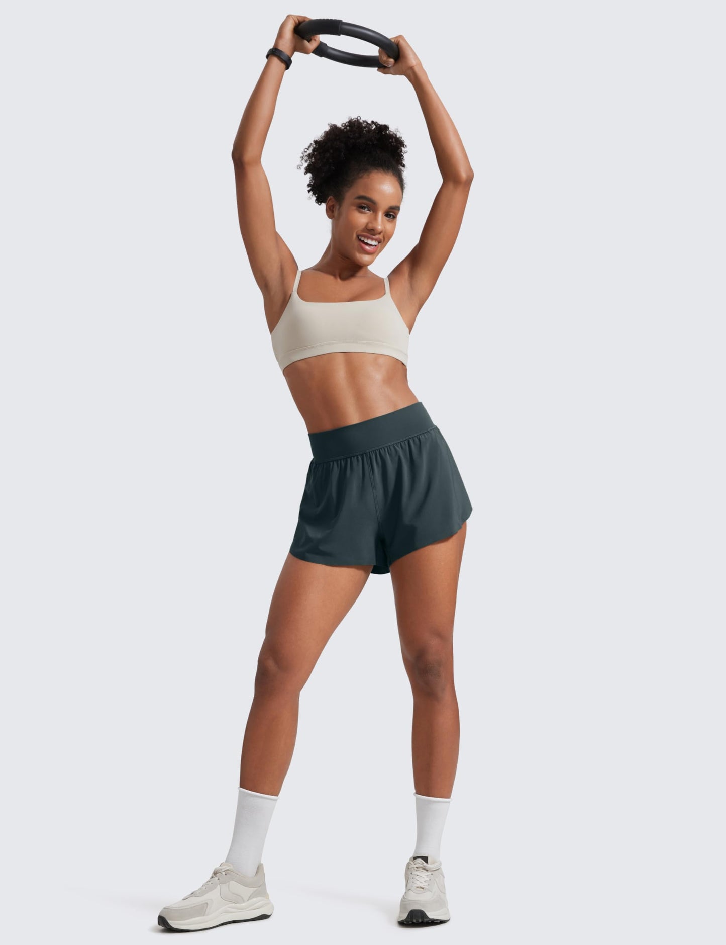 CRZ YOGA High Waisted Split Running Shorts for Women 3" - Comfy Mesh Liner for Workout Athletic GymTrack Quick Dry Melanite Medium