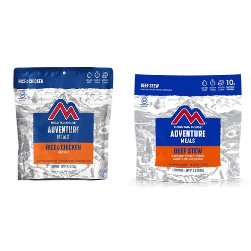 Mountain House Rice & Chicken | Freeze Dried Backpacking & Camping Food |2-Servings | Gluten-Free & Beef Stew | Freeze Dried Backpacking & Camping Food | 2 Servings | Gluten-Free