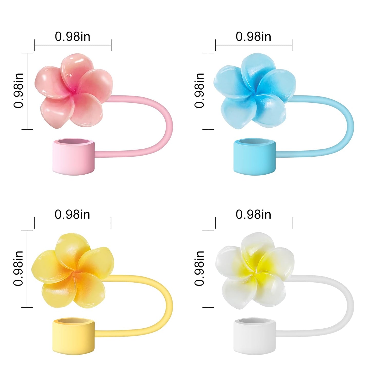 4 Pack Flowers Straw Cover for Stanley 40 30 Oz Cup Accessories - Summer Silicone Straw Covers Cap, Hawaii Topper Protector Lid Compatible With Water Bottle