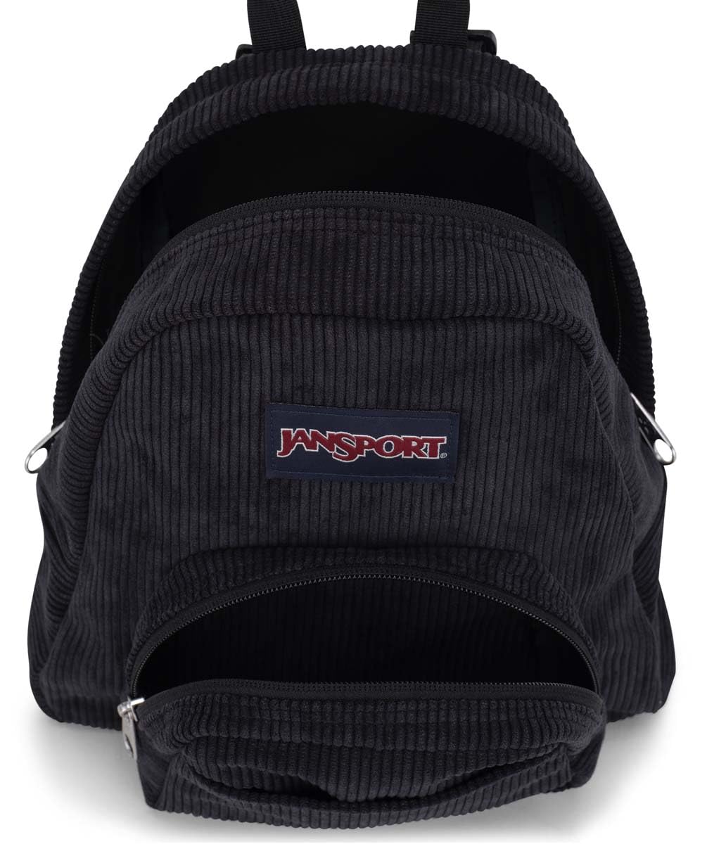 JanSport Half Pint FX Mini Backpack – One Main Compartment, Front Zippered Stash Pocket, Adjustable Webbing Shoulder Straps, Web Haul Handle - Black Corduroy