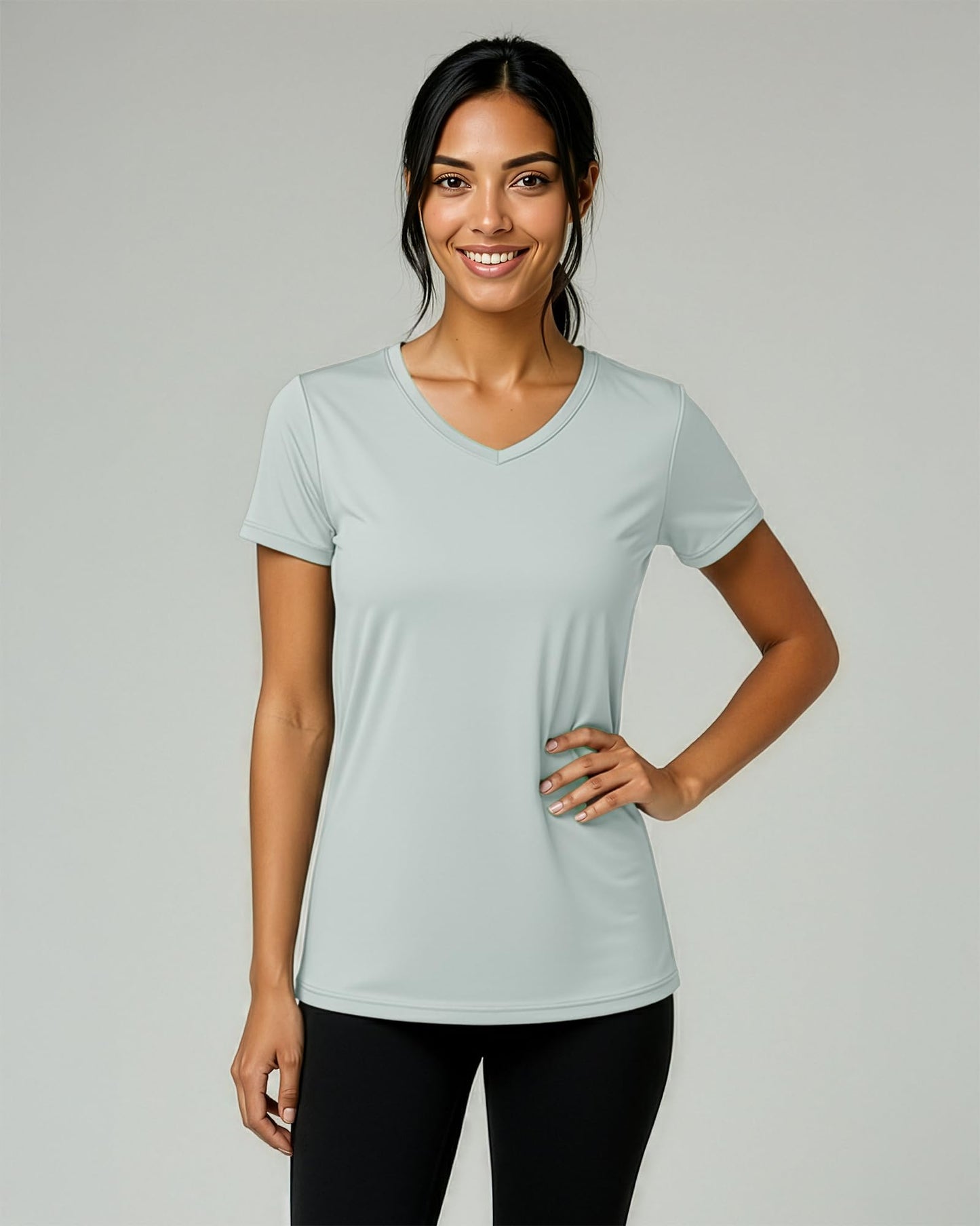 Real Essentials 5 Pack: Women's Dry-Fit Short Sleeve V Neck T Shirt Workout Fitness Yoga Top Tee, Set 9, XL