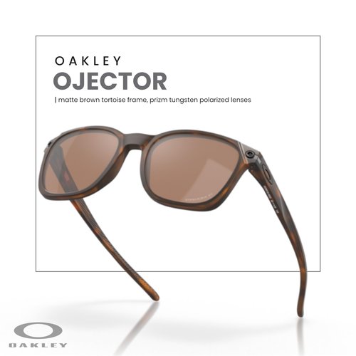 Oakley Ojector OO9018 901805 55MM Matte Brown Tortoise/Prizm Tungsten Polarized Rectangular Sunglasses for Men + Bundle Accessory Leash Kit, Microfiber Pouch
