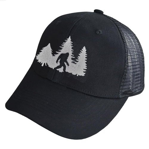 Bigfoot Gifts for Men Women, Wild Big Foot Mesh Trucker Hat, Embroidered Adjustable Sasquatch Snapback Baseball Cap, Birthday Decorations for Hunting Hiking Camping Fishing (Black)