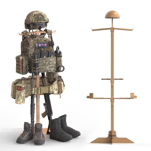 BUYYAH Tactical Military Gear Stand, Heavy Duty Tactical Gear Support Stand Helmet Vest Belt Rack, Motorcycle Helmet Holder Stand Display Organizer, Indoor Home Garage, Tan