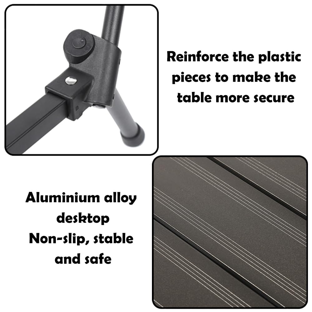 Height Adjustable Folding Camping Table Outdoor Lightweight Aluminum Tables of 4 Positions Ultralight Aluminum Frame Compact with Carry Bag for Camp, Beach, Picnic