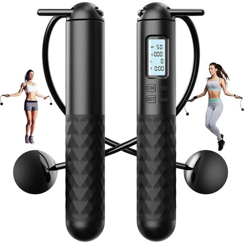 Skipping Rope with Counter, Cordless Weighted Jump Rope, Smart Weighted Jump Rope, Intelligent Adjustable Digital Jumps Rope for Lose Weight, Burn Calorie