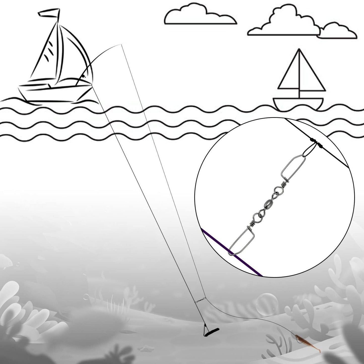 Alwonder 30PCS Double Snap Swivels, Trolling Planer Board Line Release Clips, High Strength Stainless Steel Coastlock Snaps with Black Nickel Coating, Saltwater Barrel Swivels Connector #6 * 1-52LB