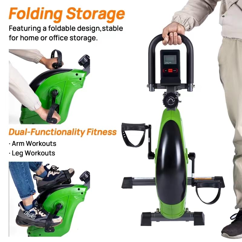 HYTY Mini Exercise Bike, Folding Pedal Trainer, Dual Function Pedal Exerciser with Digital Monitor and Carrying Handle, Display for Arms and Legs Workout