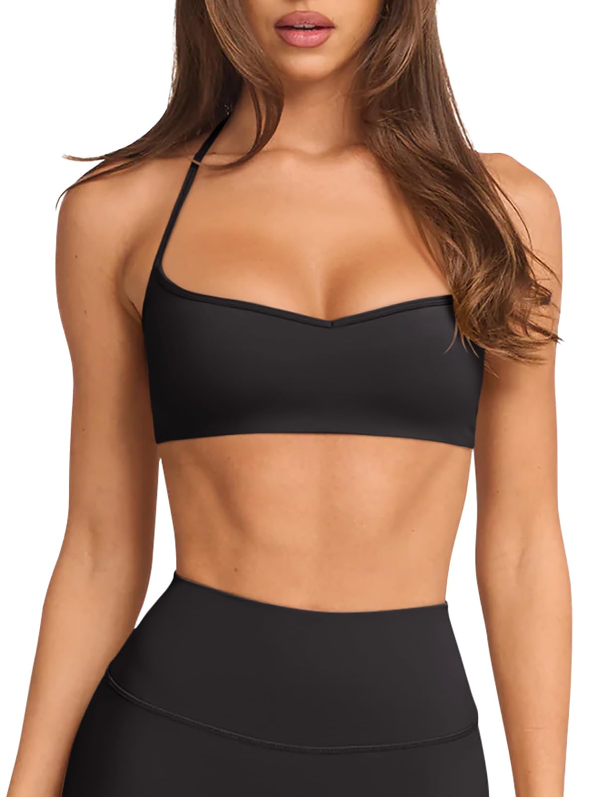 Black Sports Bras for Women 2025 Padded Adjustable Thin Straps Workout Yoga Gym Athletic Cute Bras Casual Tops Activewear Camisole(Black,Small)