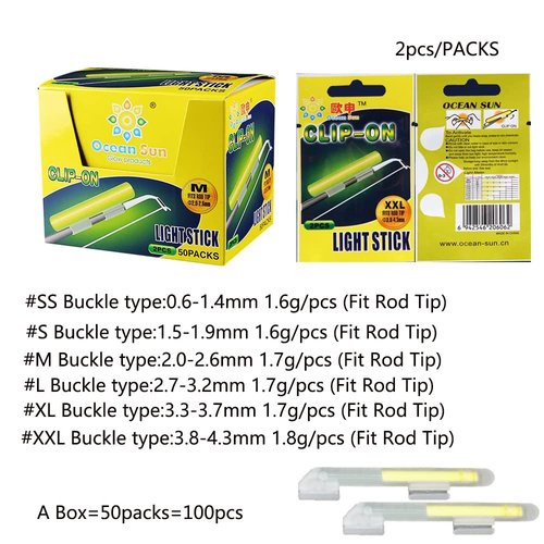 LINGUANG 100PCS Ocean Sun Clip Snap On Fishing Glow Sticks Rod Tips， Pole Light for Catfishing Surf Bank in The Dark XXL