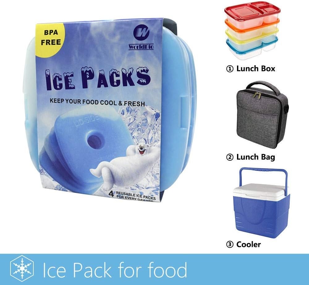 Slim Cooler Ice Packs for Lunch Box, Work, School, Picnic, Fishing - Long Lasting, Quick Freeze, Blue