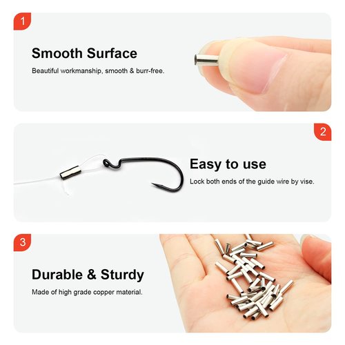 Lilureena 500pcs Single Copper Barrel Crimp Sleeves Kit, Tube for Fishing Line Leader Rigging Tackle 5 Sizes Single Tube for Fishing Leader Wire Rope