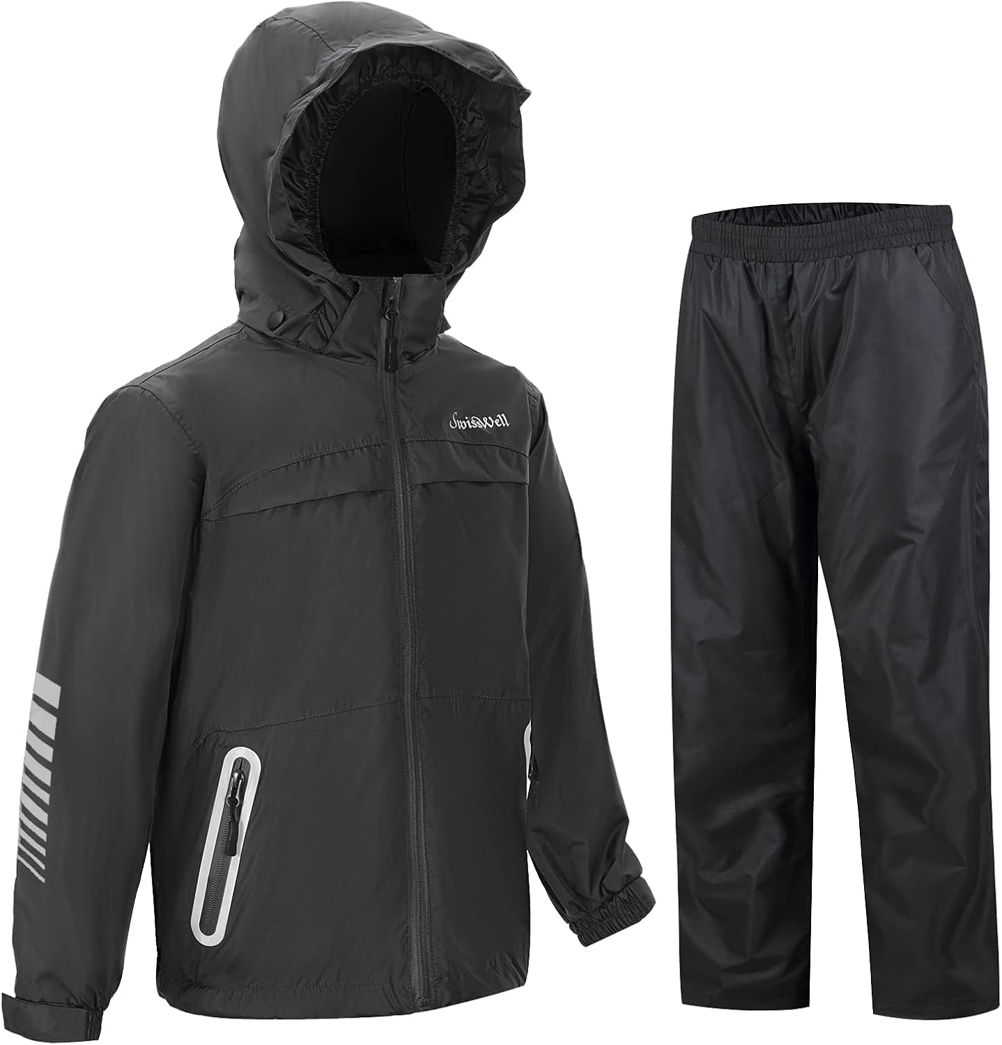SWISSWELL Kids Rain Gear Boys Girls Youth Waterproof Rain Suit Breathable Reflective Raincoat and Pants