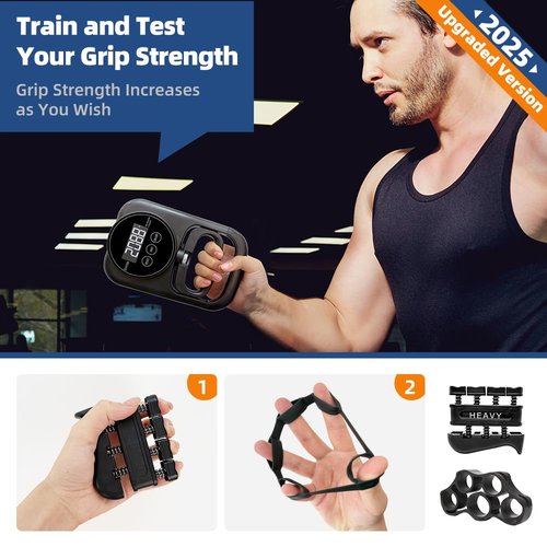 Grip Strength Tester Hand Gripper - Grip Strength Trainer Hand Dynamometer Handheld Meter LED Display Comfortable 265 Lbs / 120 Kgs Finger Strengthener for Sports Home School Gym Use All Black