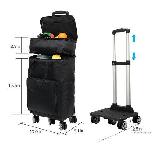Soft Cooler Bag Wheeled，Expandable Double Deck Large Insulated Rolling Cooler Collapsible Leakproof Portable for Camping Picnic Beach Travel（Black）