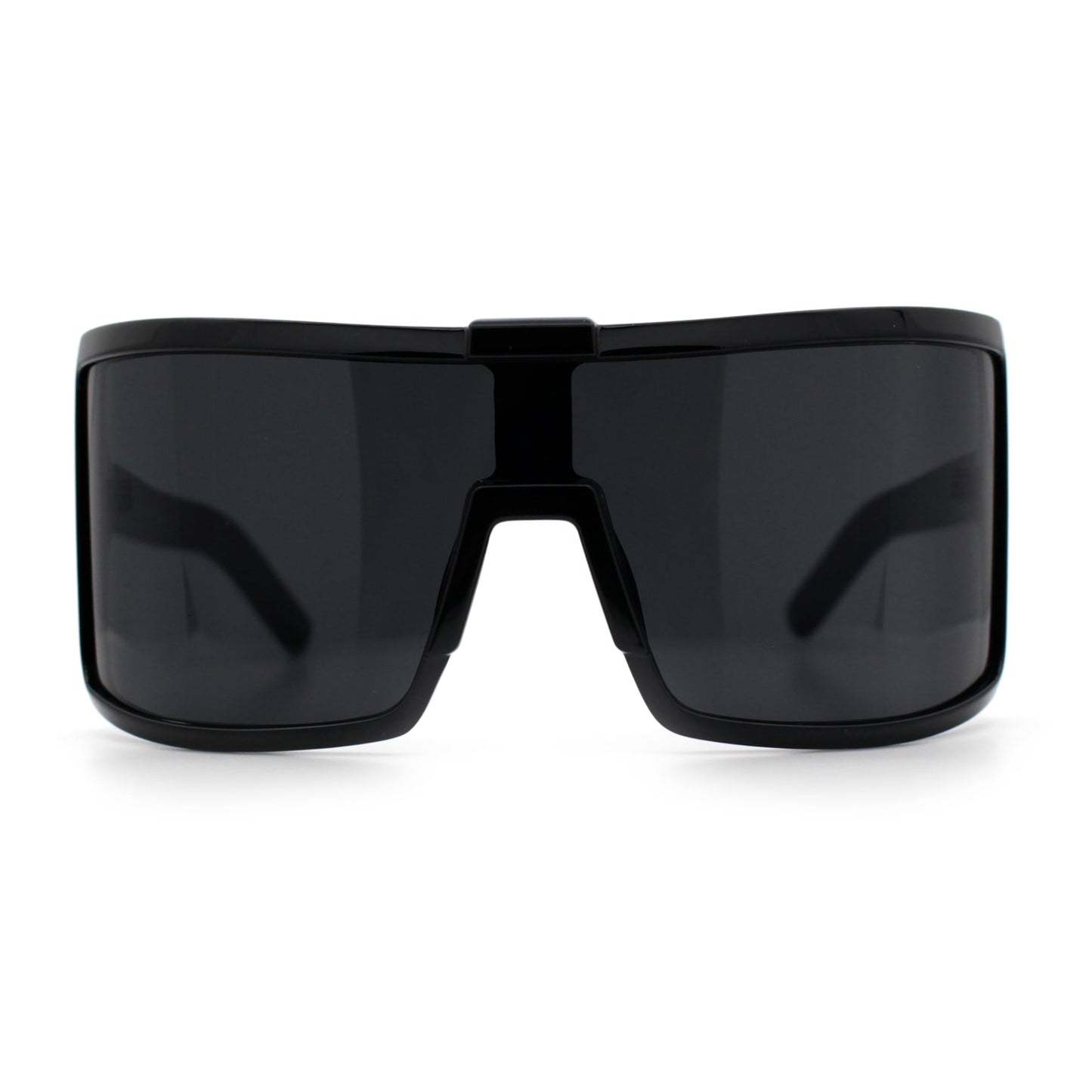 Fancy Large Oversized Curved Panel Monoblock Shield Sport Plastic Sunglasses All Black