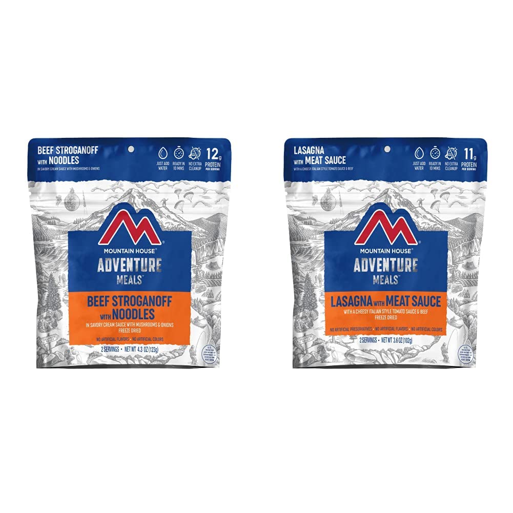Mountain House Beef Stroganoff with Noodles | Freeze Dried Backpacking & Camping Food | 2 Servings and Mountain House Lasagna with Meat Sauce | Freeze Dried Backpacking & Camping Food |2 Servings Bundle