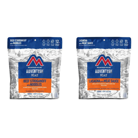 Mountain House Beef Stroganoff with Noodles | Freeze Dried Backpacking & Camping Food | 2 Servings and Mountain House Lasagna with Meat Sauce | Freeze Dried Backpacking & Camping Food |2 Servings Bundle
