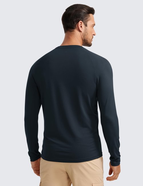 CRZ YOGA Mens Long Sleeve Tee Shirts Pullover Casual Lounge Shirts Quick Dry Running Gym Crew Neck T-Shirt Tops True Navy XX-Large