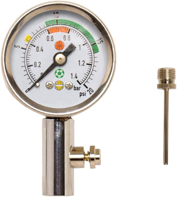 Firelong Accurate Ball Pressure Gauge - Heavy Duty Metal Made, Test and Adjust Analog Gauge for Football, Soccer, Rugby, Basketball, Volleyball and Other Sports Balls