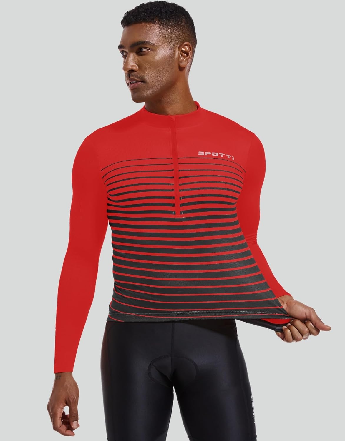 Spotti Men's Cycling Bike Jersey Long Sleeve with 3 Rear Pockets - Moisture Wicking, Breathable, Quick Dry Biking Shirt