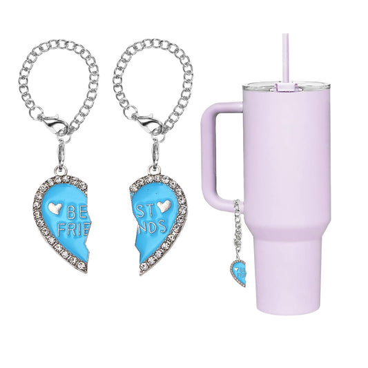kapitomanio Best Friend Friendship Charms for 2, BFF Matching Heart Charms for Women Girls Stanley Cup Tumbler Water Bottle (Blue)
