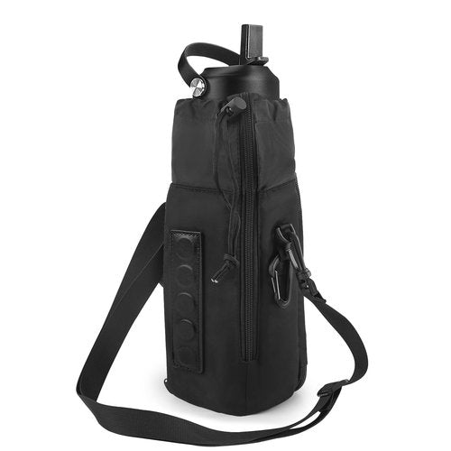 Bagenerous Gym Magnetic Water Bottle Holder with Adjustable Shoulder Strap and Phone Pocket,Holds 30/40oz Bottle Sleeve with Handle/Handleless,7 Card Pockets,Black