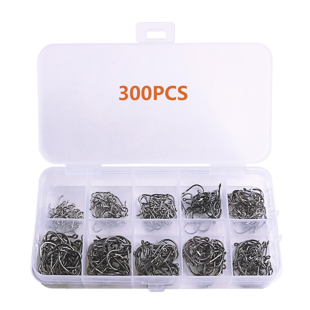 AMHDV 300Pcs/ 500Pcs/ 1000Pcs Small Fishing Hooks, 10 Different Sizes Tiny Fish Hook Set for Freshwater (300pcs (2# to 20#))