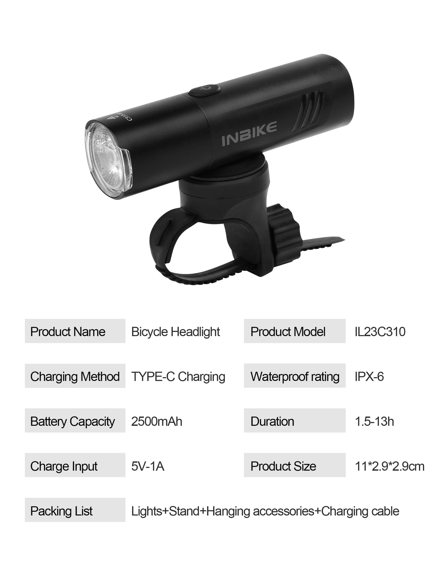 INBIKE Bike Headlight, IP65 Waterproof Bike Lights, USB Rechargeable, 6 Modes, High Lumen Super Bright Bicycle Lights, Anti-Glare LED Bike Front Light for Night Riding