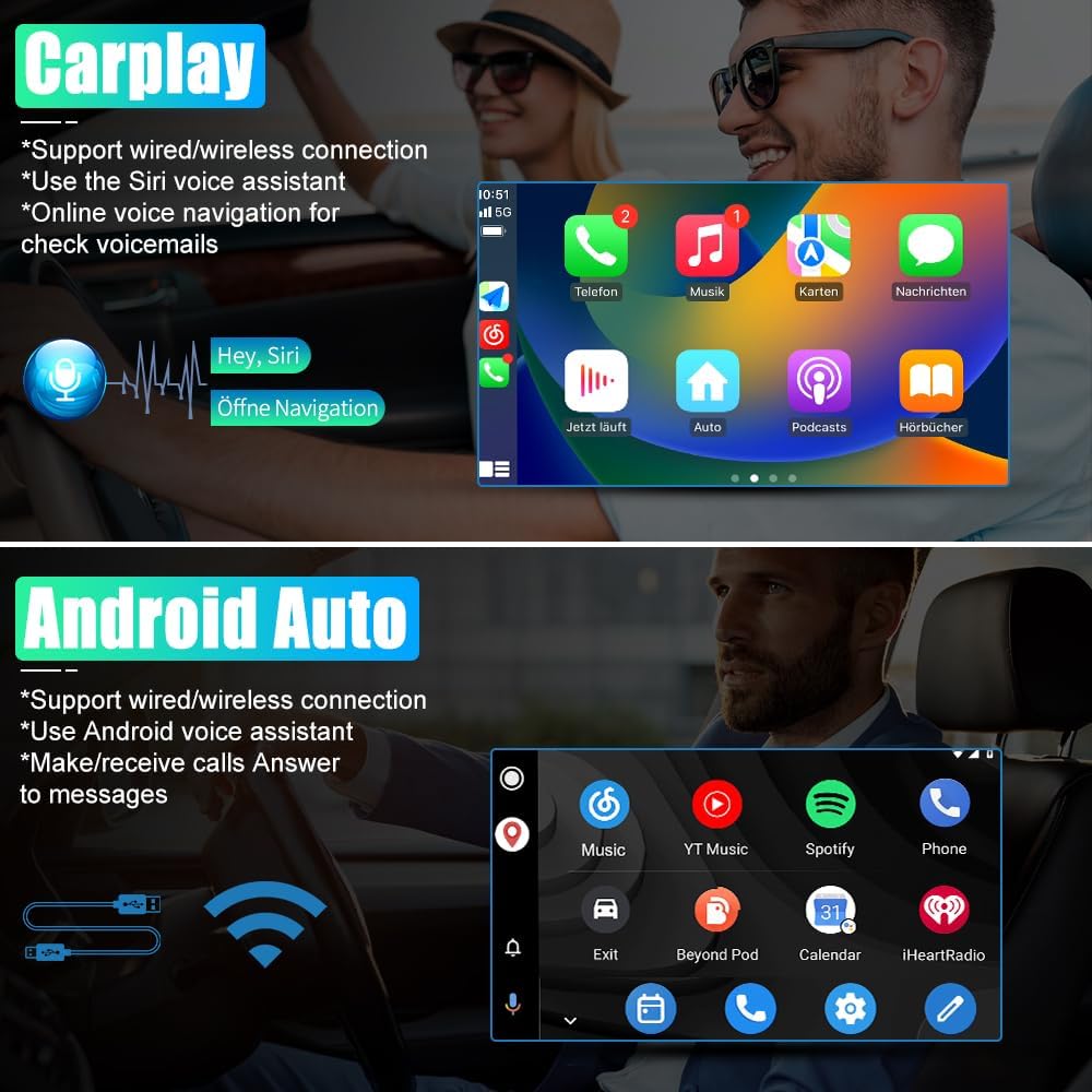 AWESAFE Android Car Stereo for Jeep Wrangler Radio 2007-2018 Chrysler Dodge Ram 1500 with Wireless Carplay, 7 Inch Touch Screen for Jeep Car Radio with WiFi GPS FM Radio + Backup Camera