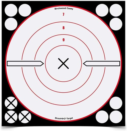 BIRCHWOOD CASEY Shoot-N-C White/Black X-Bull's-Eye Reactive Targets - Highly Visible Instant Feedback Self-Adhesive Shooting Target Stickers with Repair Pasters - 8" & 12" Options