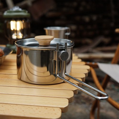 Topyond 1L Stainless Steel Portable Camping Cookware Pot, Foldable Handle, Hiking Backpacking Picnic Gear, Bushcraft Cooking