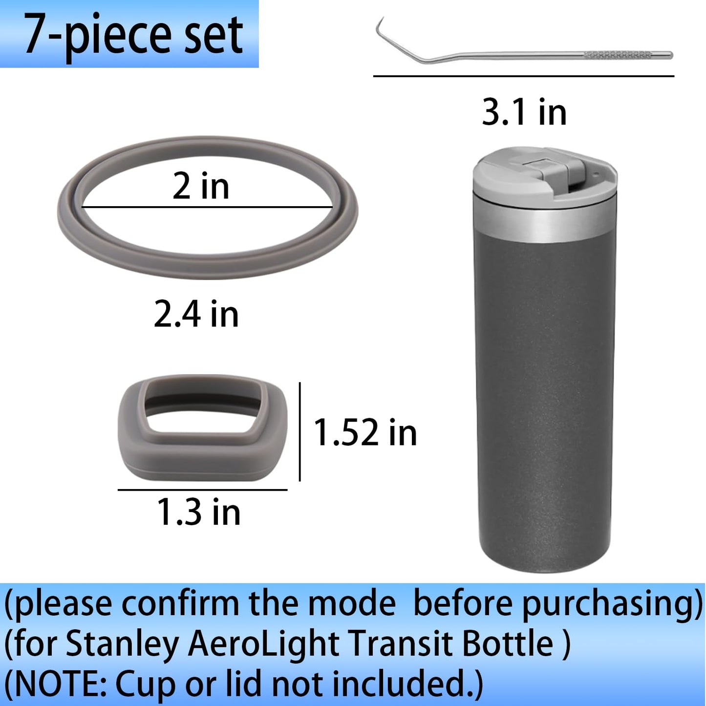 (7 Pack) ubber Seal Replacement for Stanley AeroLight Transit Bottle,Seal Gasket for Stanley AeroLight 16oz/20oz Transit Bottle Leak Proof Insulated Travel Tumbler (7, Black/Gray/Green)
