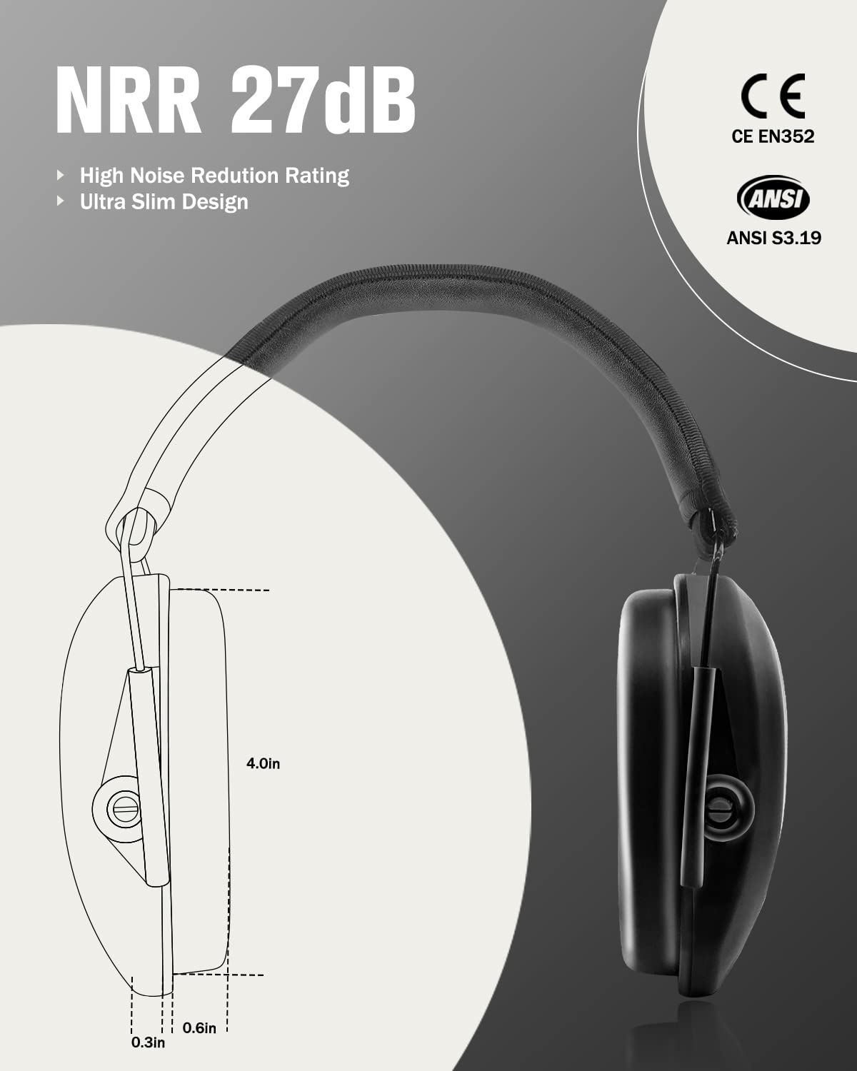 ZOHAN EM018 Shooting Ear Protection Noise Cancelling Safety Muffs NRR 27dB, Hearing Protection for Shooting, Hunting, Mowing