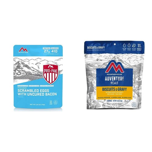 Mountain House Scrambled Eggs with Bacon Pro-Pak + Mountain House Biscuits & Gravy | Freeze Dried Backpacking & Camping Food