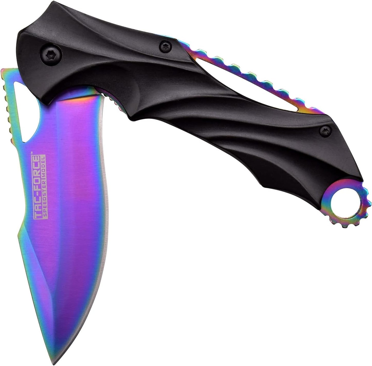 Tac-Force Folding Pocket Knife –Rainbow TiNite Coated Stainless Steel Blade and Liner with Black Aluminum Handle, Pocket Clip, Tactical, EDC, Rescue - TF-858RB