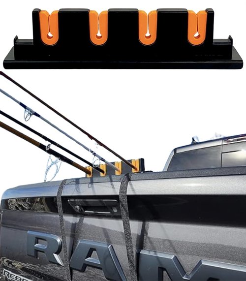 Rod Hauler Fishing Rod Holder for Truck Tailgate – Transport 4 Rods Securely with Soft Foam Inserts & Straps – Fishing Pole Rack for Pickup Truck Bed – Easy Tailgate Rod Carrier