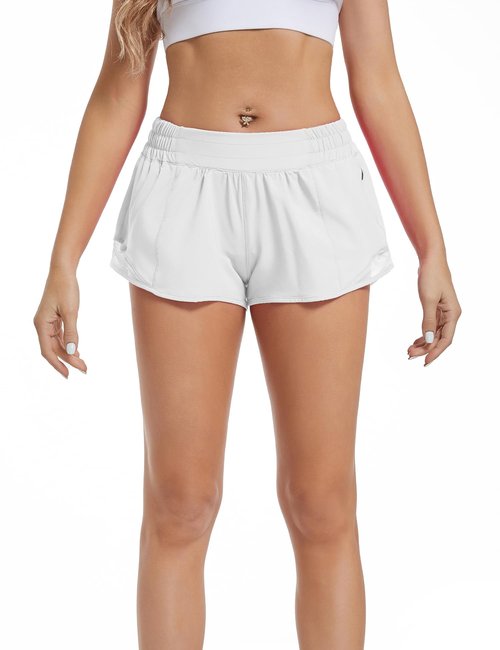 HXUNJW Athletic Shorts for Women,Mesh Lined 2.5" Running Shorts,Quick Dry Active Workout Shorts with Zip Pocket(01-White-XS)