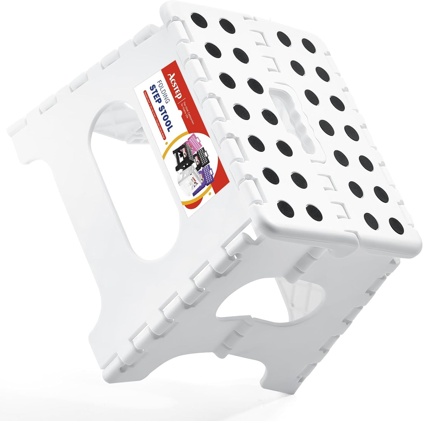 ACSTEP Folding Step Stool Foldable Stool 7.5 Inch Height Kids Step Stool, 300 lb Capacity Plastic Collapsible Stool, Stepping Stool with Handle Black Small Step Stool, Foot Stool Suitable for Kitchen