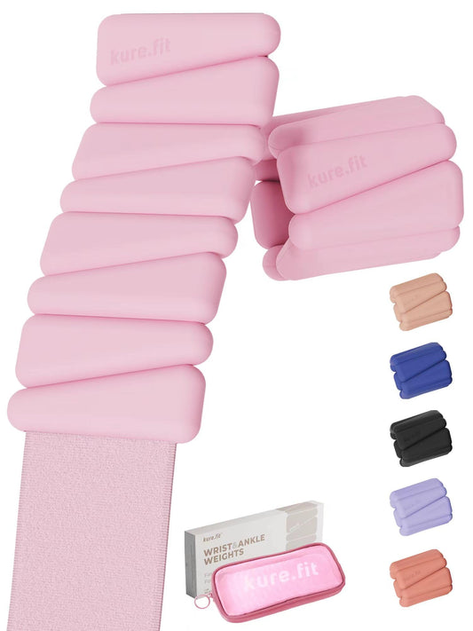 kure.fit Weighted Bangles | Adjustable Wrist and Ankle Weights for Women 1LB Each (Set of 2) | Ankle Weights for Yoga, Pilates & Walking | Leg & Arm Weights for Men | Home & Gym Workouts | Pink